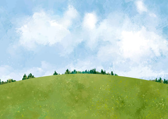 芝生グラウンド草原背景水彩草植物青空手描き雲空雲自然wall Mural Okaka08 芝生グラウンド草原背景水彩草植物青空手描き雲空雲自然wall Mural Okaka08
