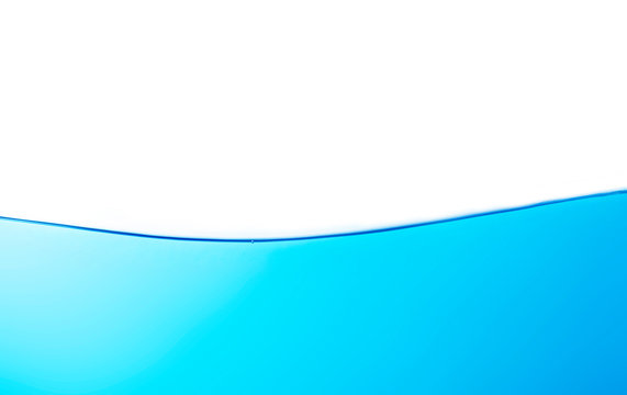 Blue water splashs wave surface with bubbles of air on white background.