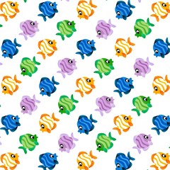 The Amazing of Cute Fish Cartoon Funny Character, Pattern Wallpaper in White Background