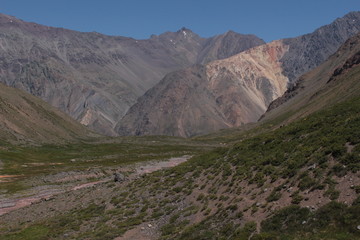 Valley with colorful mountains in natural monument El Morado park..