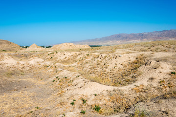 Fototapeta na wymiar Panjakent, Tajikistan - Aug 27 2018- Remains of Ancient Panjakent. a famous Historic site in Panjakent, Tajikistan.