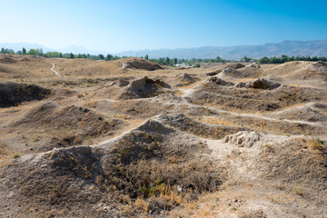 Panjakent, Tajikistan - Aug 27 2018- Remains of Ancient Panjakent. a famous Historic site in Panjakent, Tajikistan.