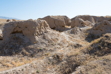 Panjakent, Tajikistan - Aug 27 2018- Remains of Ancient Panjakent. a famous Historic site in Panjakent, Tajikistan.