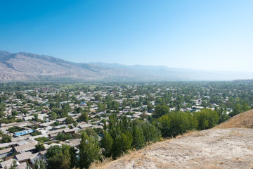 Panjakent, Tajikistan - Aug 27 2018- Panjakent City view from Remains of Ancient Panjakent in Panjakent, Tajikistan.