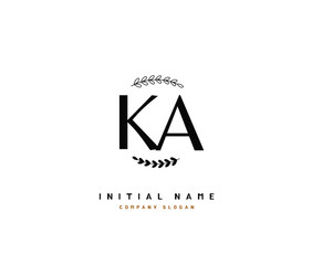 Naklejka premium K A KA Beauty vector initial logo, handwriting logo of initial signature, wedding, fashion, jewerly, boutique, floral and botanical with creative template for any company or business.