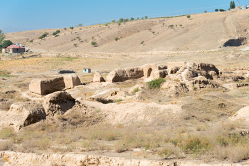 Panjakent, Tajikistan - Aug 27 2018- Remains of Ancient Panjakent. a famous Historic site in Panjakent, Tajikistan.