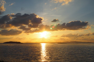 Fototapeta premium Sunset on the sea, evening, golden sky