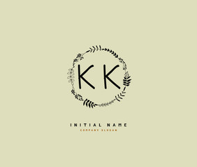 K KK Beauty vector initial logo, handwriting logo of initial signature, wedding, fashion, jewerly, boutique, floral and botanical with creative template for any company or business.