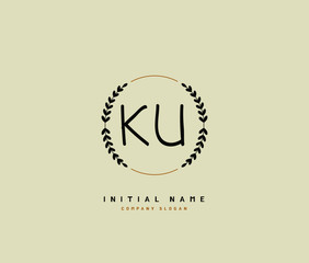 K U KU Beauty vector initial logo, handwriting logo of initial signature, wedding, fashion, jewerly, boutique, floral and botanical with creative template for any company or business.