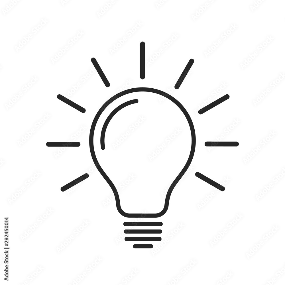 Poster Light Bulb line icon for concept design. Vector flat idea sign isolated on white background.