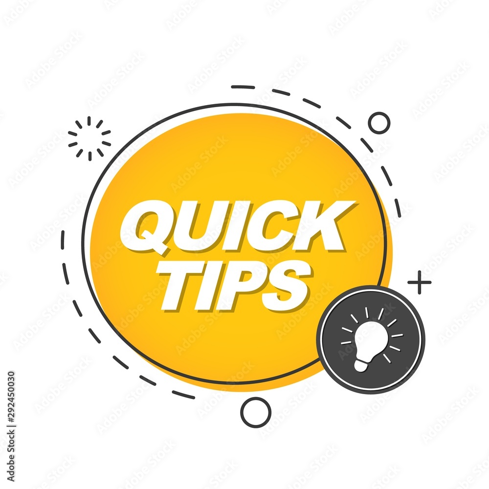 Poster Quick tips, tooltip, hint for website. Yellow banner with useful information. Trendy icon of solution, advice.