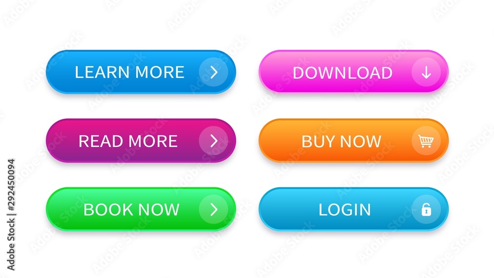 Poster Set of modern buttons for website, apps, software, games and ui. Vector trendy web concept elements.