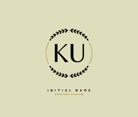 K U KU Beauty vector initial logo, handwriting logo of initial signature, wedding, fashion, jewerly, boutique, floral and botanical with creative template for any company or business.
