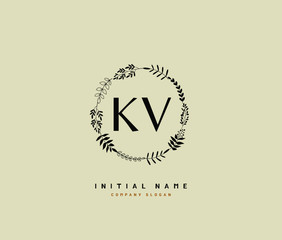 K V KV Beauty vector initial logo, handwriting logo of initial signature, wedding, fashion, jewerly, boutique, floral and botanical with creative template for any company or business.