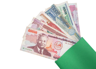 Laos money kip banknotes, LAK banknotes.
