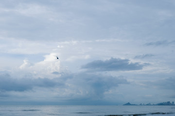 View of wave in a sea with cloudy sky before storm coming