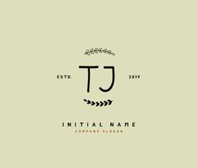T J TJ Beauty vector initial logo, handwriting logo of initial signature, wedding, fashion, jewerly, boutique, floral and botanical with creative template for any company or business.