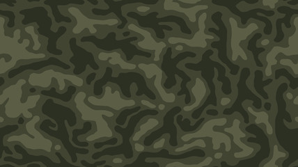 Camouflage seamless pattern. Khaki texture, vector illustration. Dark green camo print background. Abstract military style backdrop