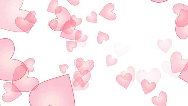 Romantic pink hearts flying from screen in front direction. Abstract particle animation as background, overlay. UHD 4K footage for love, passion, romance, holiday, special event.