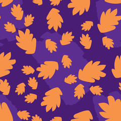 Seamless pattern with abstract leaves and brush strokes. Creative beautiful header background. Bright colorful artworks. Collage with textured doodle shapes.