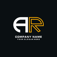 AR initial logo oval shaped letter. Monogram Logo Design Vector, color logo white blue, white yellow,black background.