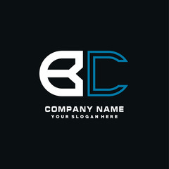 BC initial logo oval shaped letter. Monogram Logo Design Vector, color logo white blue, white yellow,black background.