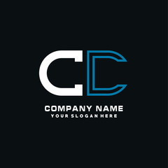 CC initial logo oval shaped letter. Monogram Logo Design Vector, color logo white blue, white yellow,black background.