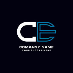 CE initial logo oval shaped letter. Monogram Logo Design Vector, color logo white blue, white yellow,black background.