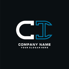 CI initial logo oval shaped letter. Monogram Logo Design Vector, color logo white blue, white yellow,black background.