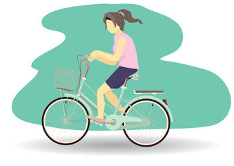 Fototapeta na wymiar Housewife woman on bicycle side profile. Spinning exercise bike.