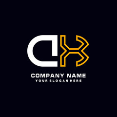 DX initial logo oval shaped letter. Monogram Logo Design Vector, color logo white blue, white yellow,black background.