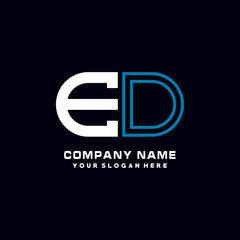 ED initial logo oval shaped letter. Monogram Logo Design Vector, color logo white blue, white yellow,black background.