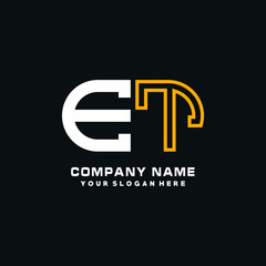 ET initial logo oval shaped letter. Monogram Logo Design Vector, color logo white blue, white yellow,black background.