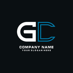GC initial logo oval shaped letter. Monogram Logo Design Vector, color logo white blue, white yellow,black background.
