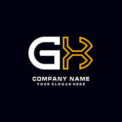 Fototapeta na wymiar GX initial logo oval shaped letter. Monogram Logo Design Vector, color logo white blue, white yellow,black background.