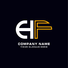 HF initial logo oval shaped letter. Monogram Logo Design Vector, color logo white blue, white yellow,black background.