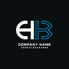 HB initial logo oval shaped letter. Monogram Logo Design Vector, color logo white blue, white yellow,black background.