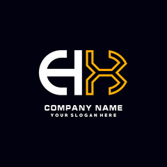 HX initial logo oval shaped letter. Monogram Logo Design Vector, color logo white blue, white yellow,black background.