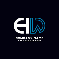 HW initial logo oval shaped letter. Monogram Logo Design Vector, color logo white blue, white yellow,black background.