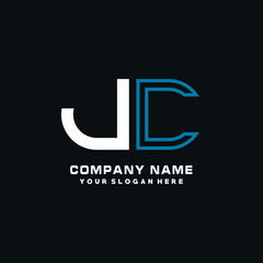 JC initial logo oval shaped letter. Monogram Logo Design Vector, color logo white blue, white yellow,black background.