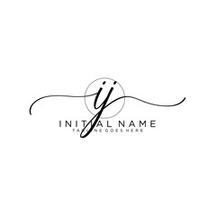 IJ Initial handwriting logo with circle hand drawn template vector