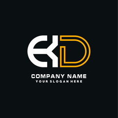 KD initial logo oval shaped letter. Monogram Logo Design Vector, color logo white blue, white yellow,black background.