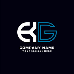 KG initial logo oval shaped letter. Monogram Logo Design Vector, color logo white blue, white yellow,black background.