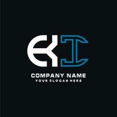 KI initial logo oval shaped letter. Monogram Logo Design Vector, color logo white blue, white yellow,black background.