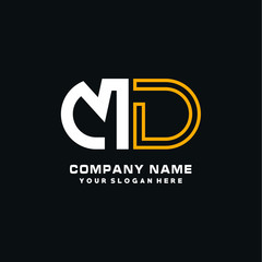 MD initial logo oval shaped letter. Monogram Logo Design Vector, color logo white blue, white yellow,black background.