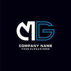 MG initial logo oval shaped letter. Monogram Logo Design Vector, color logo white blue, white yellow,black background.