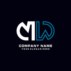 Fototapeta na wymiar MW initial logo oval shaped letter. Monogram Logo Design Vector, color logo white blue, white yellow,black background.