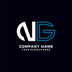 Fototapeta na wymiar NG initial logo oval shaped letter. Monogram Logo Design Vector, color logo white blue, white yellow,black background.