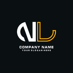 NL initial logo oval shaped letter. Monogram Logo Design Vector, color logo white blue, white yellow,black background.