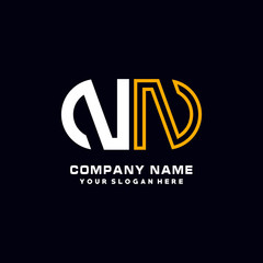NN initial logo oval shaped letter. Monogram Logo Design Vector, color logo white blue, white yellow,black background.